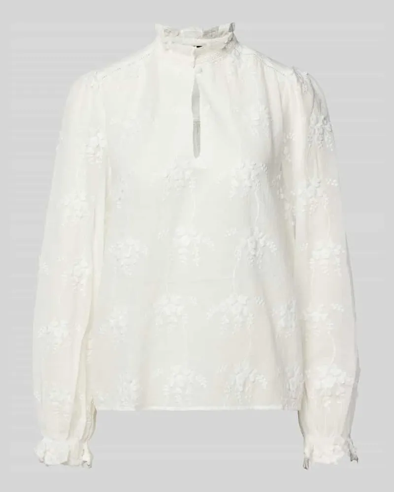 Oui  Regular Fit Bluse mit Schlüsselloch-Ausschnitt Weiss