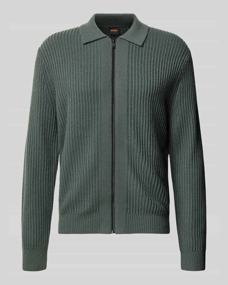 HUGO BOSS Strickjacke mit Reißverschlussfront Khaki