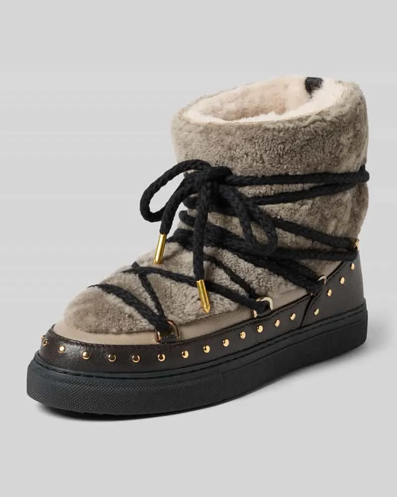 INUIKII Snow Boots aus Leder mit Teddyfell Modell 'CURLY ROCK Taupe