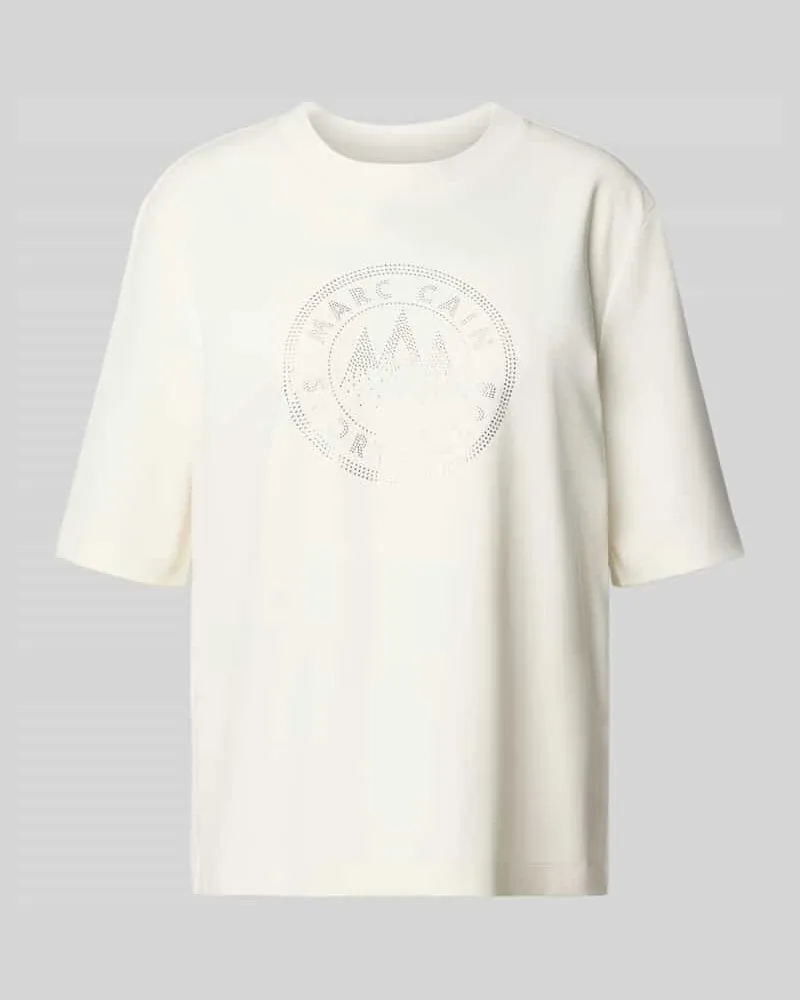 Marc Cain T-Shirt mit Baumwoll-Anteil und Strasssteinbesatz Offwhite