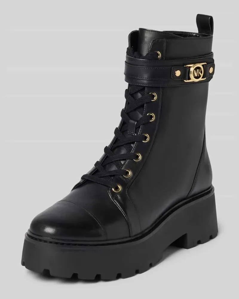 Michael Kors Schnürboots aus echtem Leder mit Zierschnalle Modell 'Mandy Black