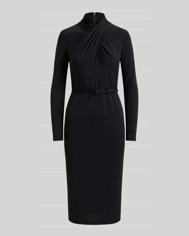 Ralph Lauren Midikleid mit drapiertem Wickelkragen Black