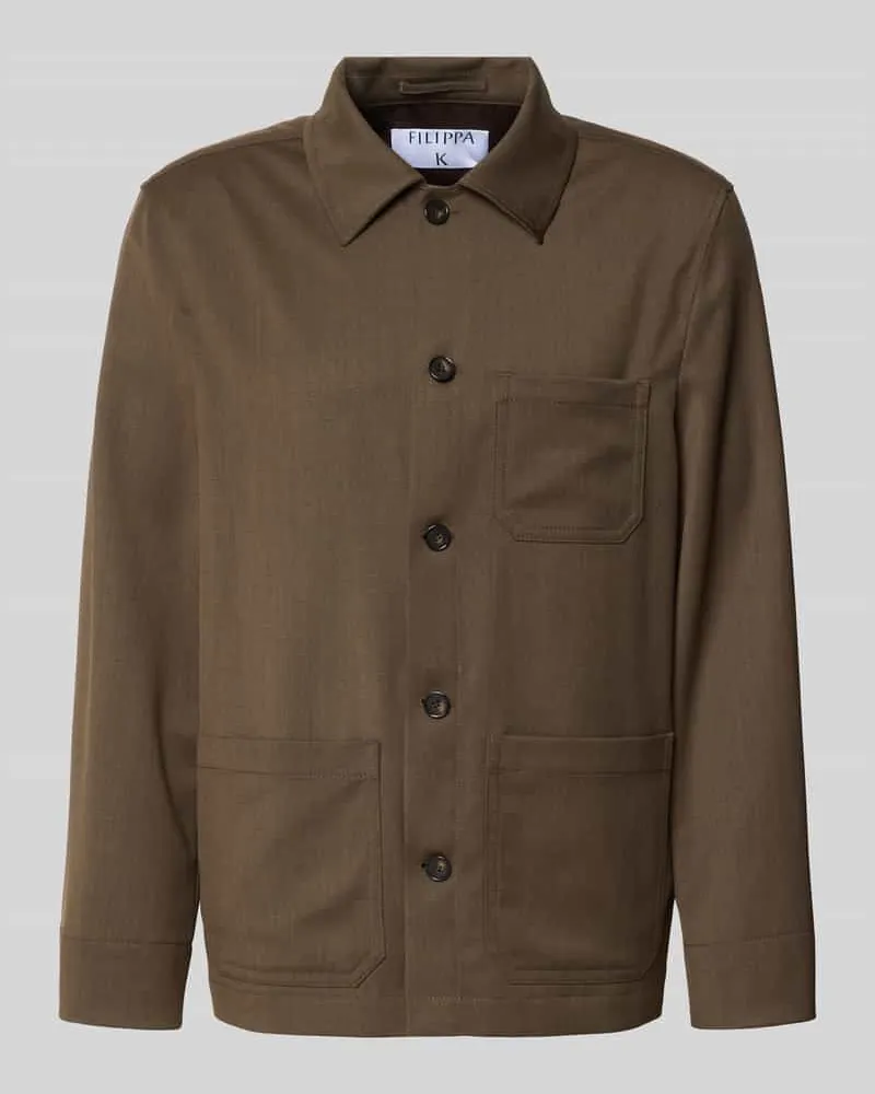 Filippa K Regular Fit Hemdjacke mit Woll-Anteil Dunkelbraun
