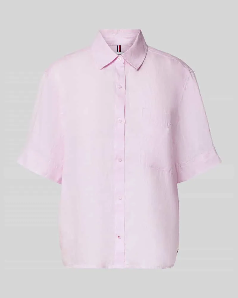 Tommy Hilfiger Regular Fit Leinenbluse mit Logo-Stitching Rosa