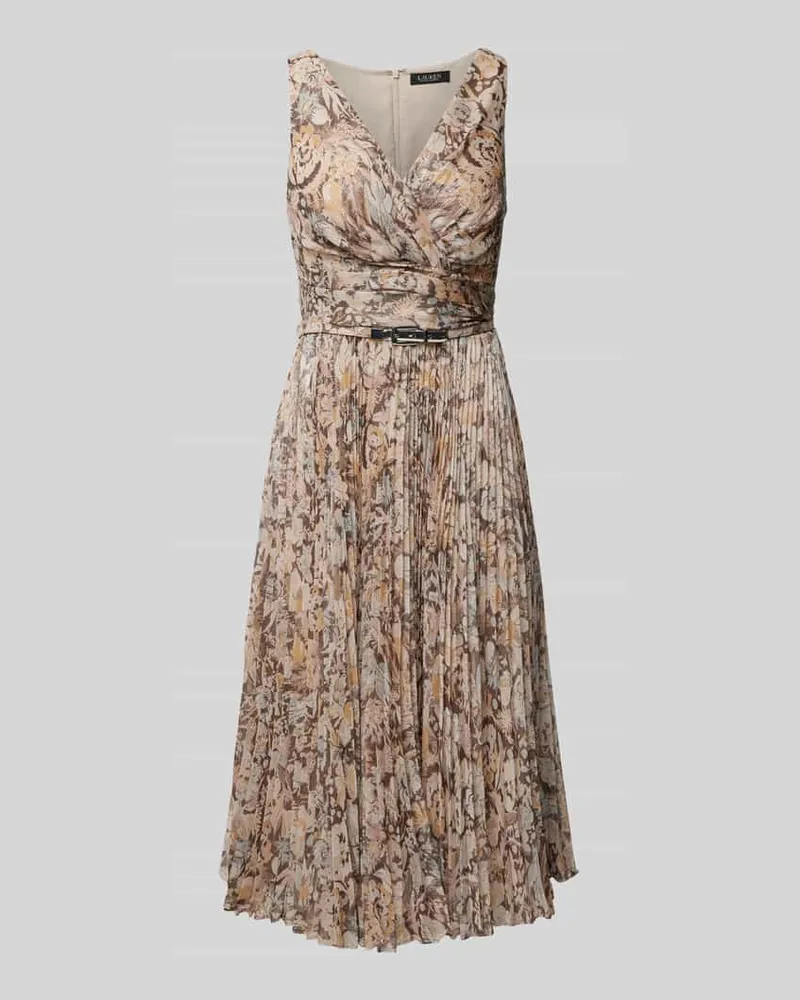 Ralph Lauren Knielanges Cocktailkleid mit Taillengürtel Modell 'MAIGEN Taupe