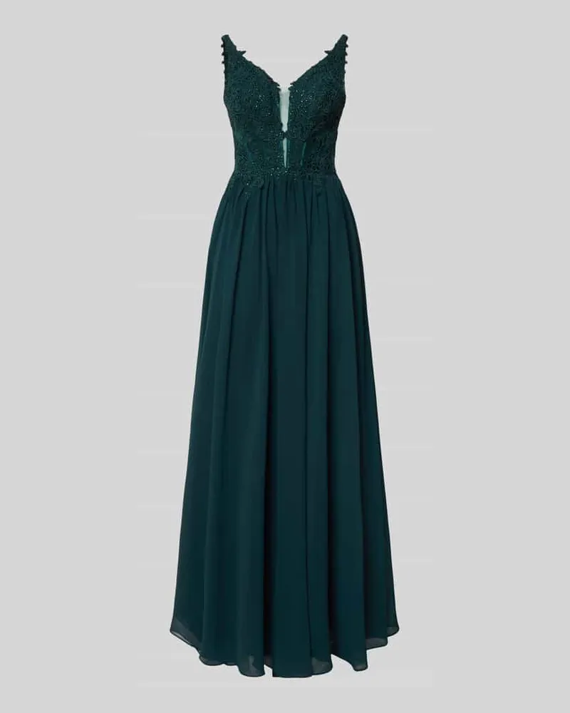 LUXUAR Abendkleid mit Spitzenoberteil Dunkelgruen