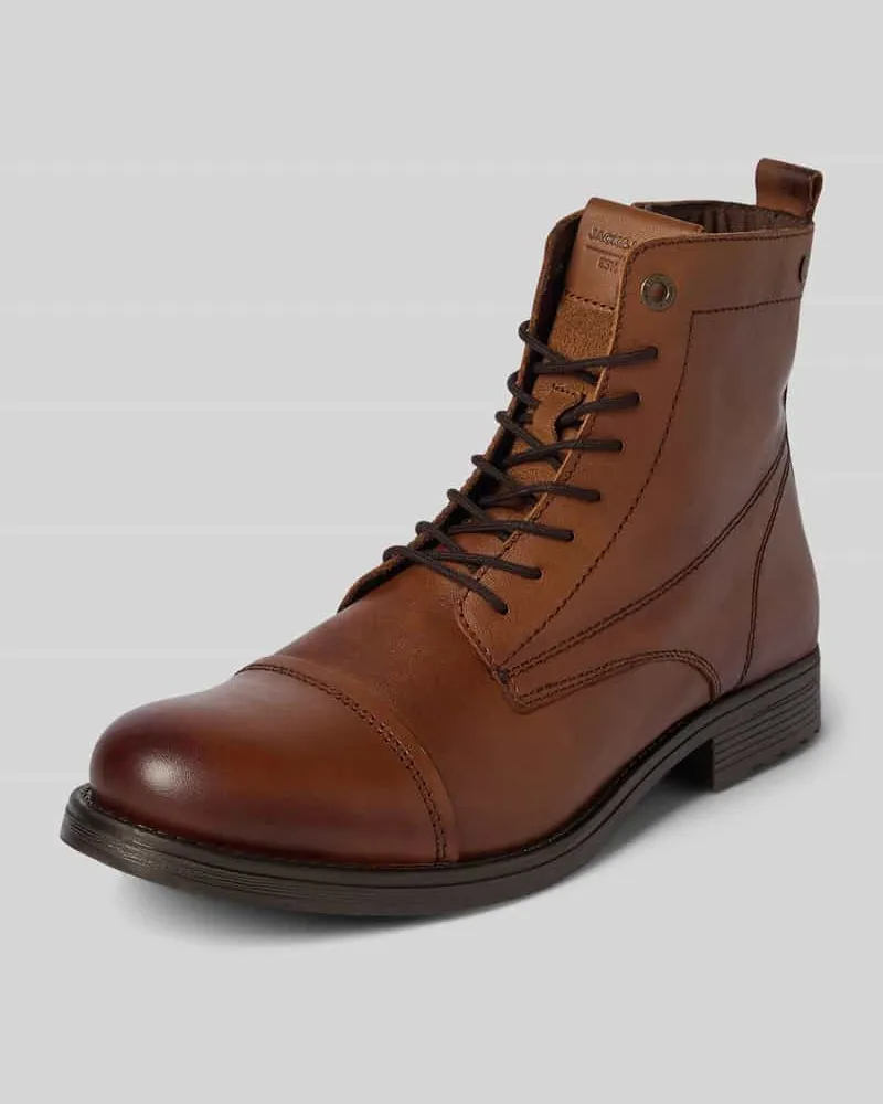 Jack & Jones Schnürstiefel mit Label-Detail Modell 'SHAUN Cognac