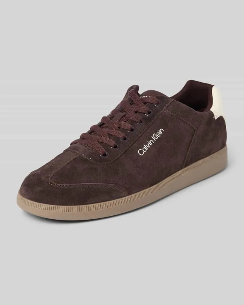 Calvin Klein Ledersneaker mit Label-Schriftzug Dunkelbraun