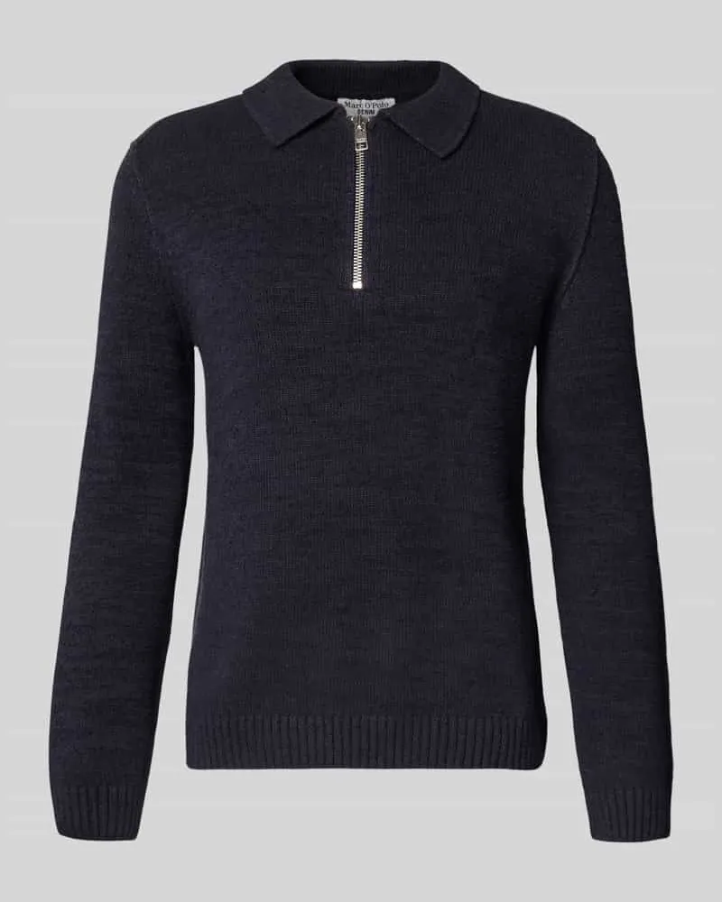 Marc O'Polo Relaxed Fit Strickpullover im Polo-Stil aus Baumwoll-Mix Marine