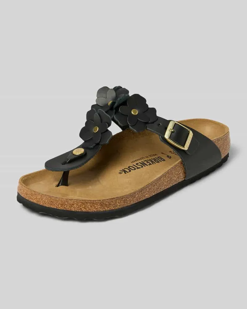 Birkenstock Zehentrenner aus echtem Leder Modell 'GIZEH FLOWER EMBELLISHMEN Black