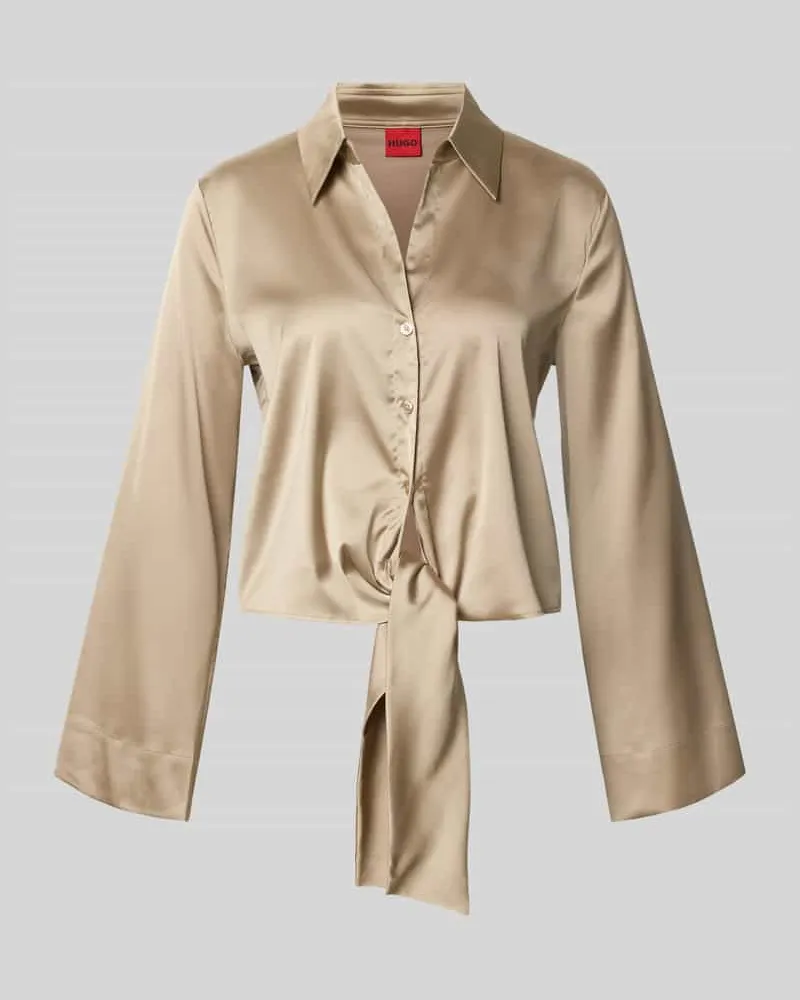 HUGO BOSS Regular Fit Langarmbluse mit Hemdblusenkragen Modell 'ERRIKA Beige