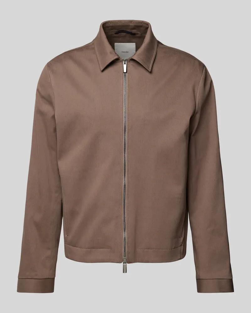 Calvin Klein Slim Fit Hemdjacke mit Zweiwege-Reißverschluss Cognac