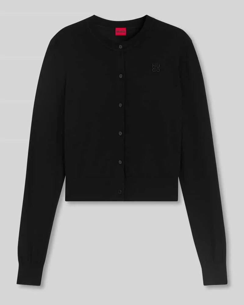 HUGO BOSS Regular Fit Strickjacke aus reiner Schurwolle Modell 'SFABRI Black
