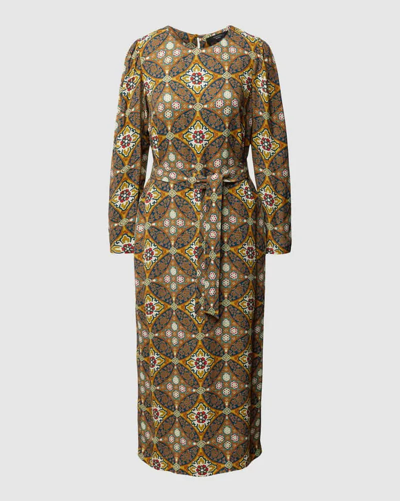Max Mara Midikleid aus Viskose mit Allover-Muster Modell 'ALBUM Senf