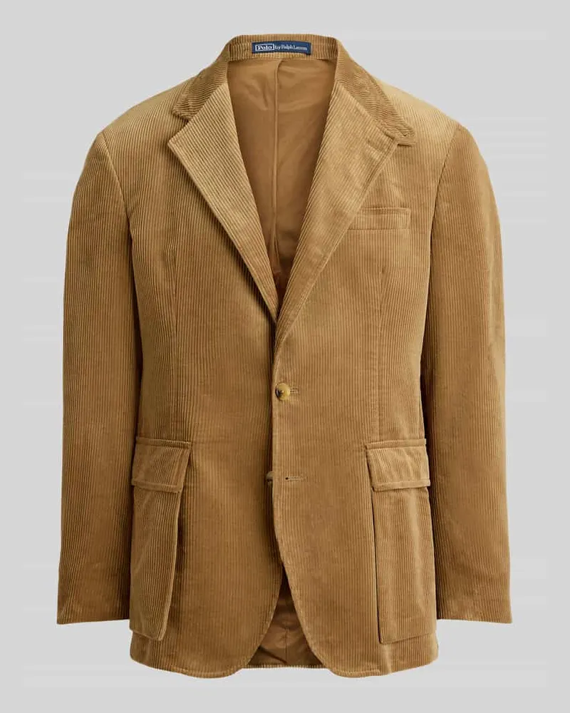 Ralph Lauren Regular Fit Sakko aus Cord mit Sturmriegel Camel