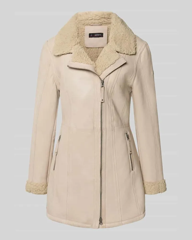 CABRINI Lederjacke mit Teddyfell und Zweiwege-Reißverschluss Offwhite