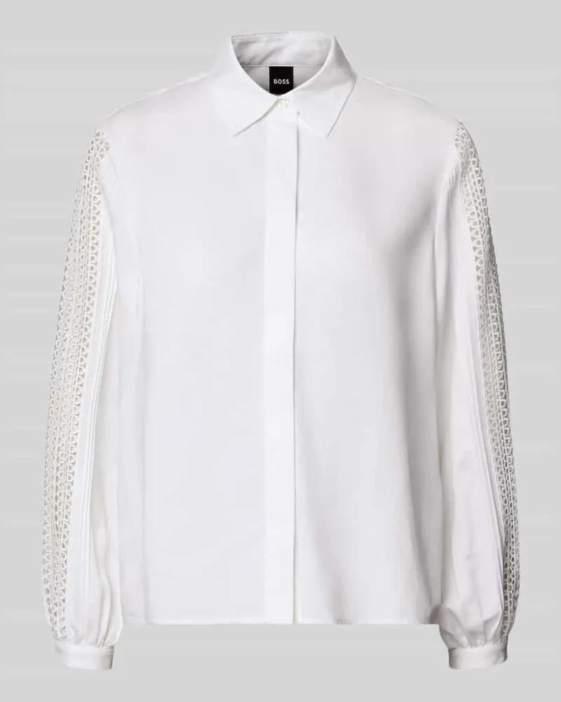 HUGO BOSS Relaxed Fit Hemdbluse aus Lyocell-Leinen-Mix Modell 'BADORA Weiss