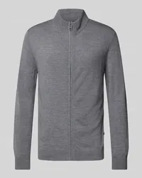 Olymp Slim Fit Strickjacke mit Stehkragen Silber