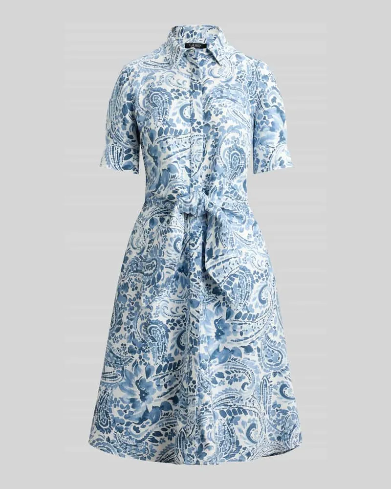 Ralph Lauren Leinenkleid aus reinem Leinen mit Bindegürtel Blau