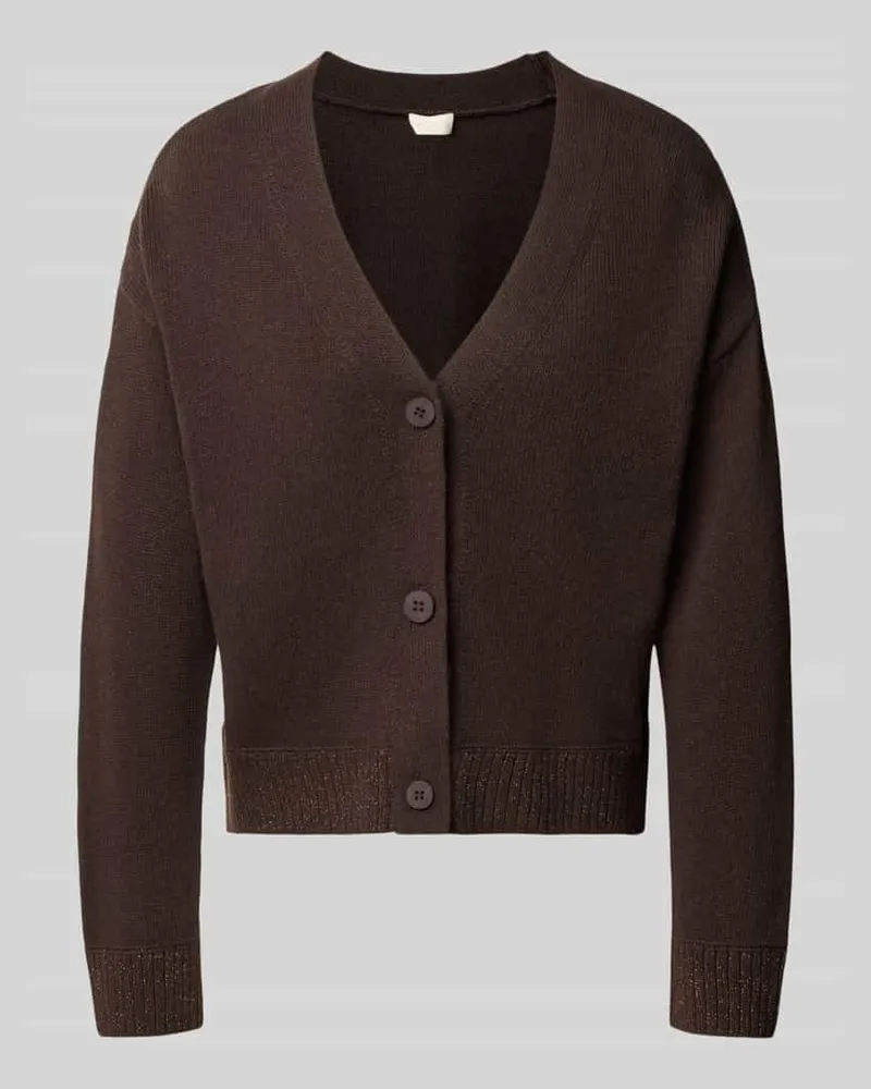 Milano Italy Relaxed Fit Strickjacke aus Baumwoll-Mix mit Viskose-Anteil Dunkelbraun
