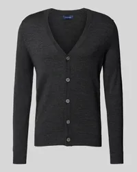 Christian Berg Slim Fit Cardigan aus Woll-Mix mit V-Ausschnitt Anthrazit