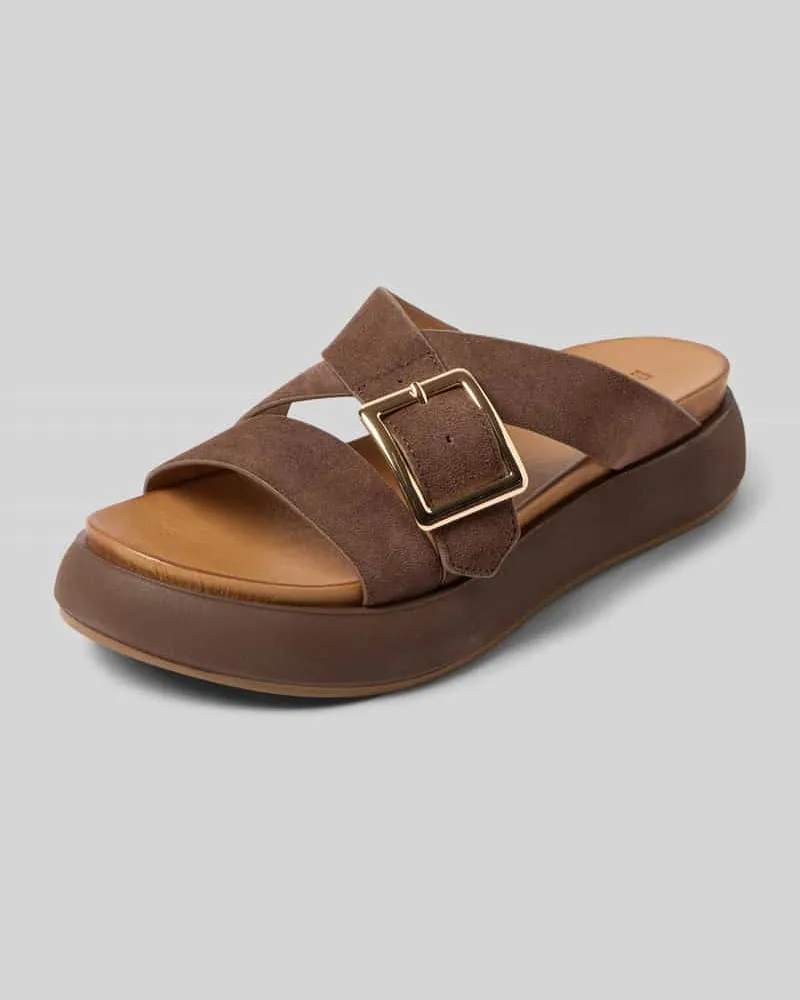 Inuovo Sandalen aus echtem Leder mit Plateau-Absatz Dunkelbraun
