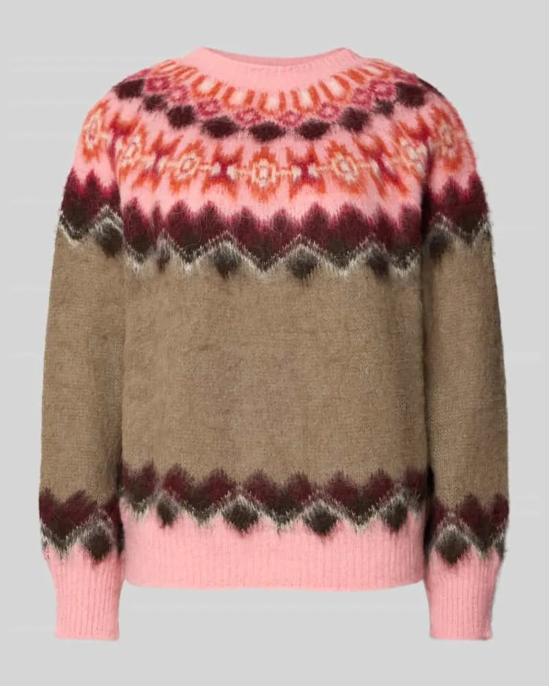 Oui  Pullover aus Alpaka mit Jacquardstruktur Rose