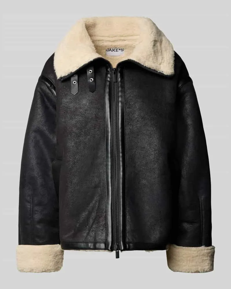 JAKE*S Relaxed Fit Jacke mit Zweiwege-Reißverschluss und Kunstfell Black