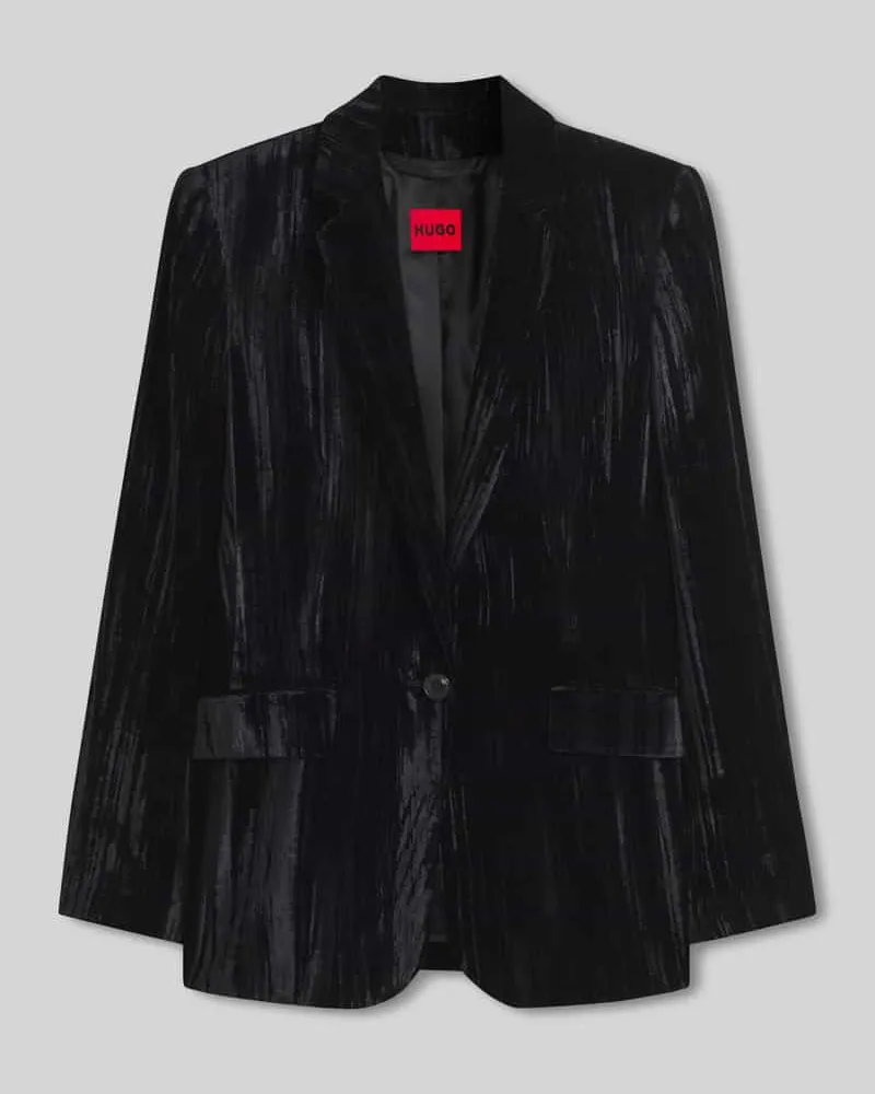 HUGO BOSS Regular Fit Longblazer mit Samtoptik Black
