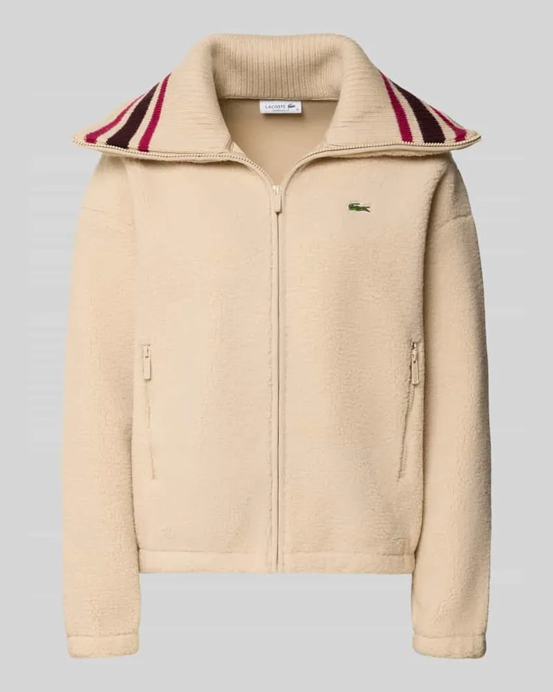 Lacoste Teddyjacke mit kontrastierendem Krageninneren Beige
