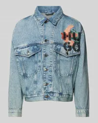 HUGO BOSS Jeansjacke mit Label-Print Hellblau