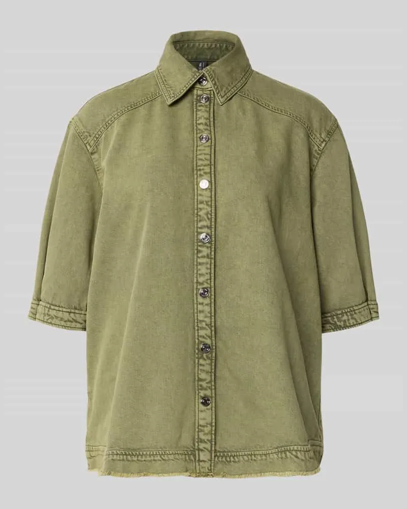 Marc Cain Jeansbluse mit Fransensaum und 1/2-Arm Oliv