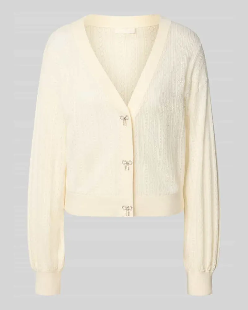 Guess Strickjacke aus Viskose-Mix mit V-Ausschnitt Modell 'LYLA Weiss
