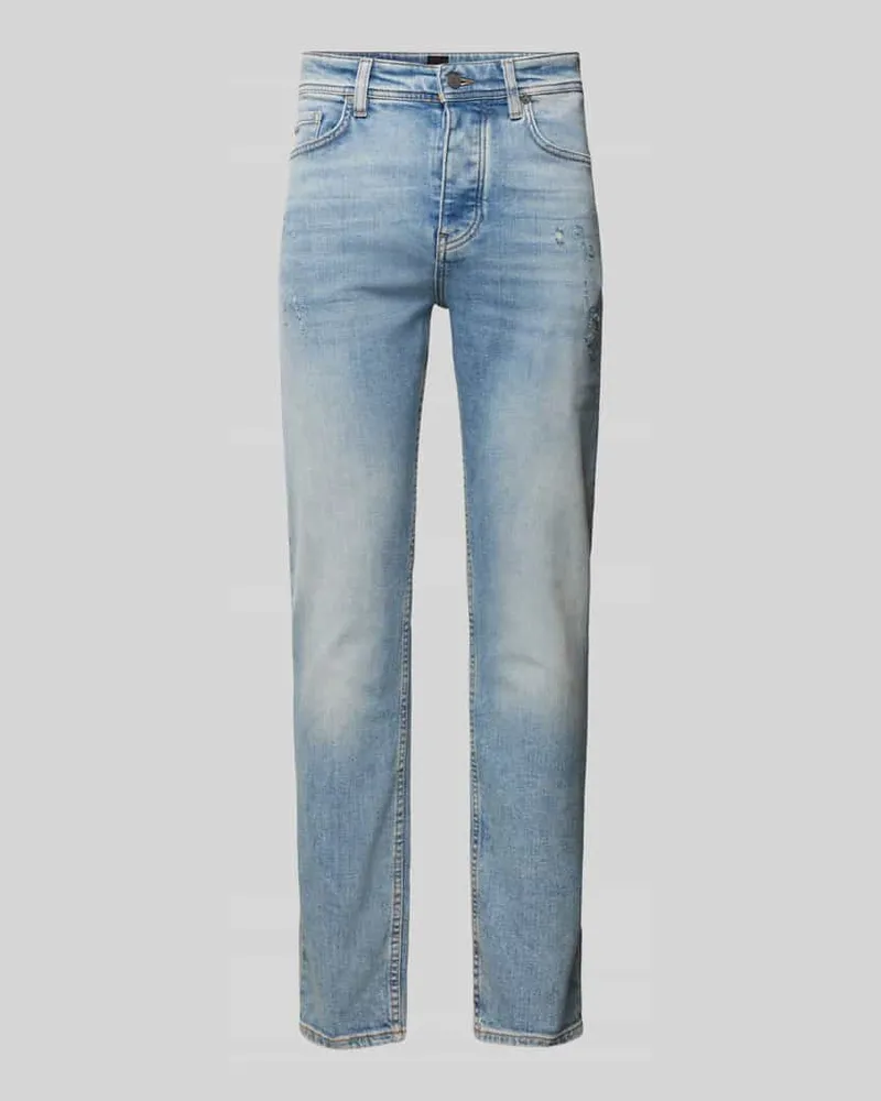HUGO BOSS Tapered Fit Jeans im Destroyed-Look Modell 'TABER Blau