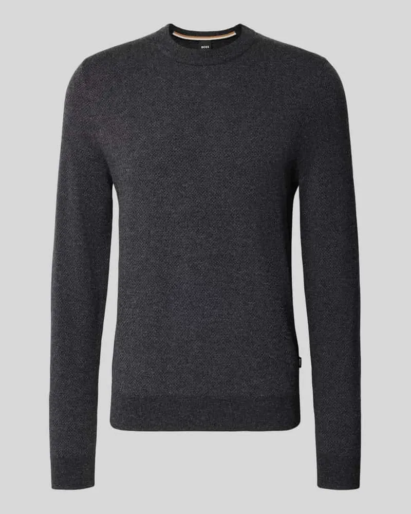 HUGO BOSS Regular Fit Strickpullover aus Baumwoll-Schurwoll-Mix Modell 'HESTRO Black