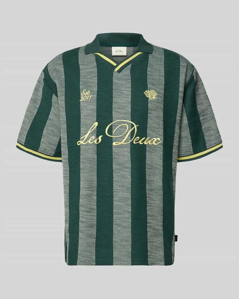 LES DEUX Loose Fit Poloshirt mit V-Ausschnitt Dunkelgruen