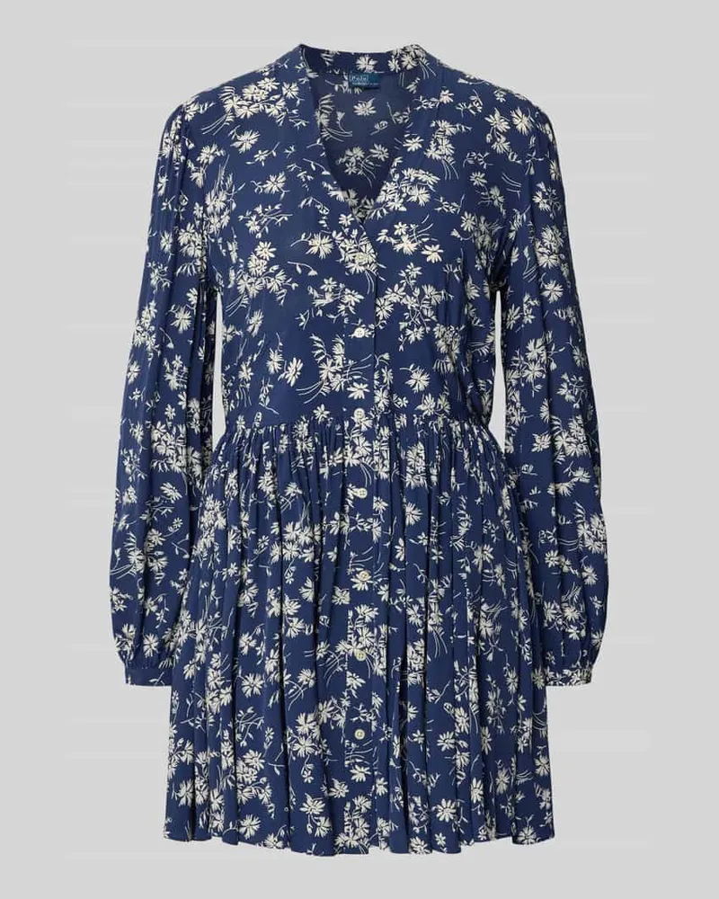 Ralph Lauren Minikleid aus reiner Viskose mit V-Ausschnitt Blau