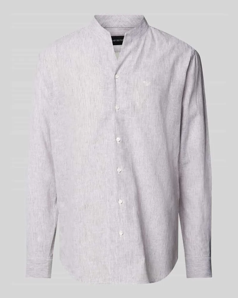 Emporio Armani Regular Fit Freizeithemd aus Leinen-Baumwoll-Mix Hellbraun