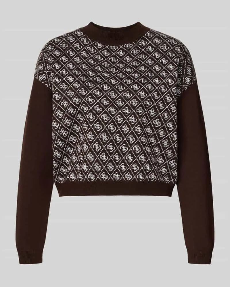 Guess Cropped Strickpullover mit Rundhalsausschnitt Schoko