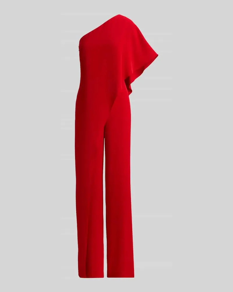 Ralph Lauren Shaped Fit Jumpsuit mit sanft fallenden Cape-Auflage Rot