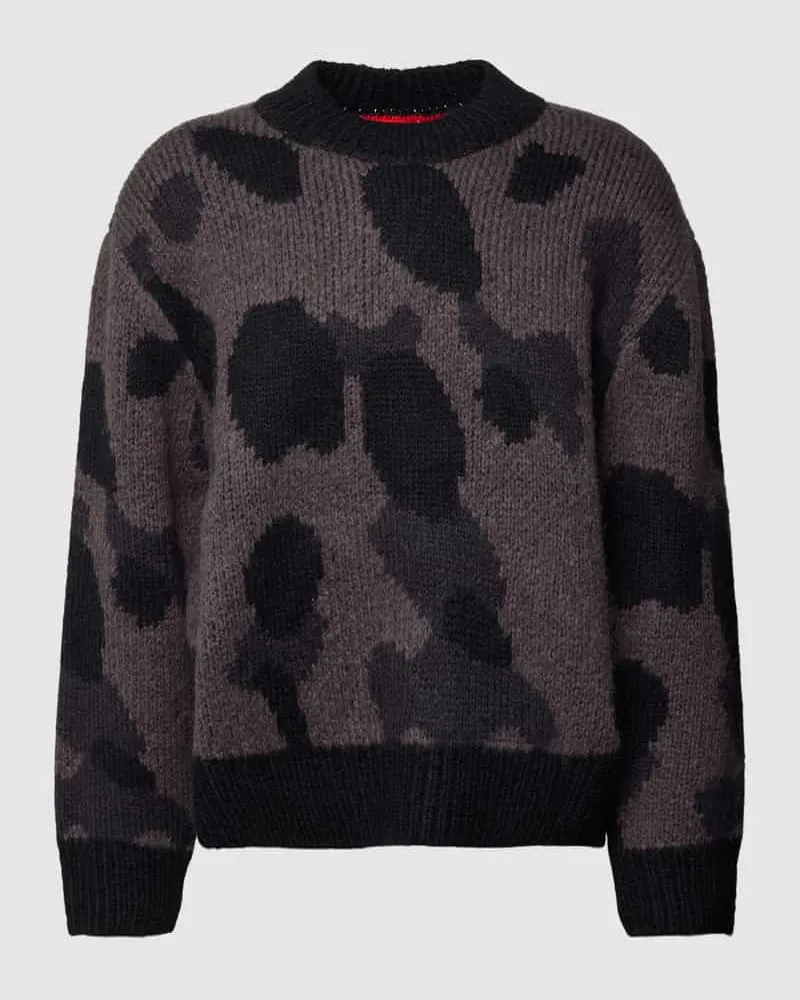 HUGO BOSS Strickpullover mit Allover-Muster Modell 'Sattiner Anthrazit