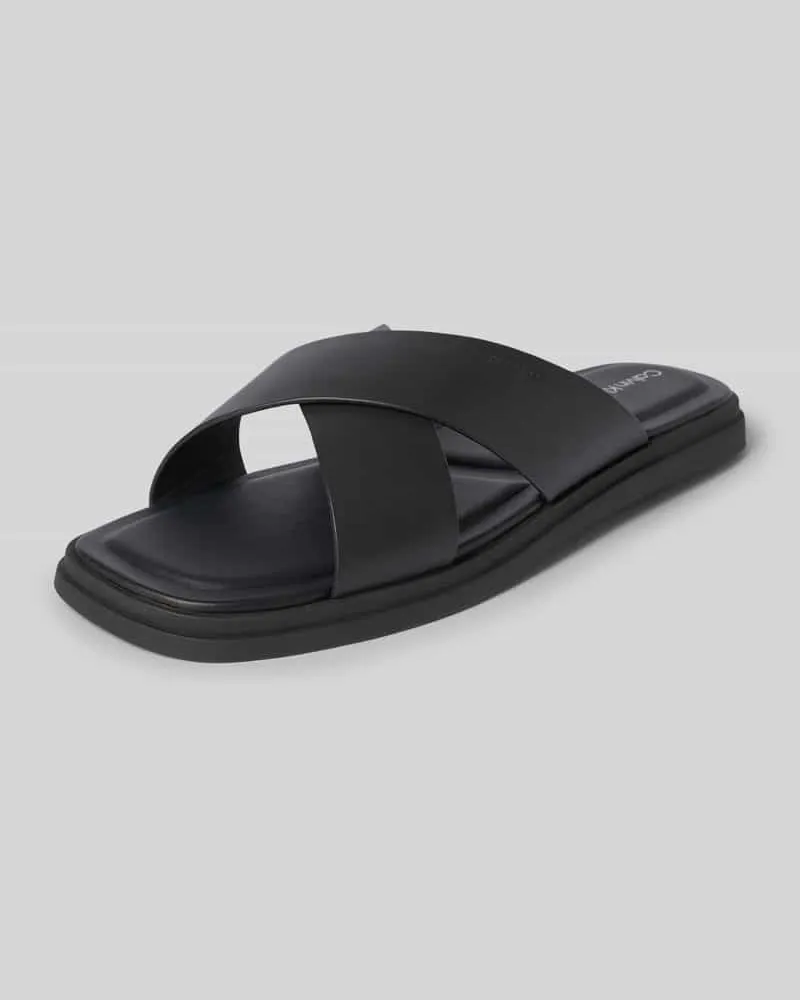 Calvin Klein Slides aus echtem Leder Modell 'CRISS CROSS Black