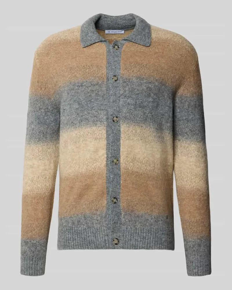 Manuel Ritz Strickjacke mit Umlegekragen und Knopfleiste Hellgrau