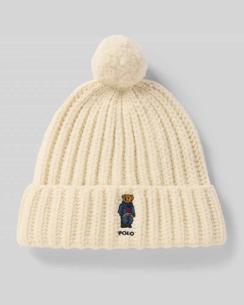 Ralph Lauren Beanie aus Baumwoll-Mix in Strick-Optik Offwhite