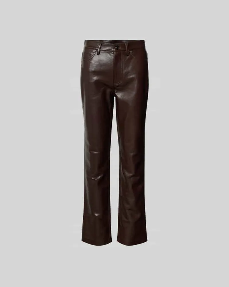 Anine Bing Straight Fit Stoffhose aus Leder-Mix Dunkelbraun