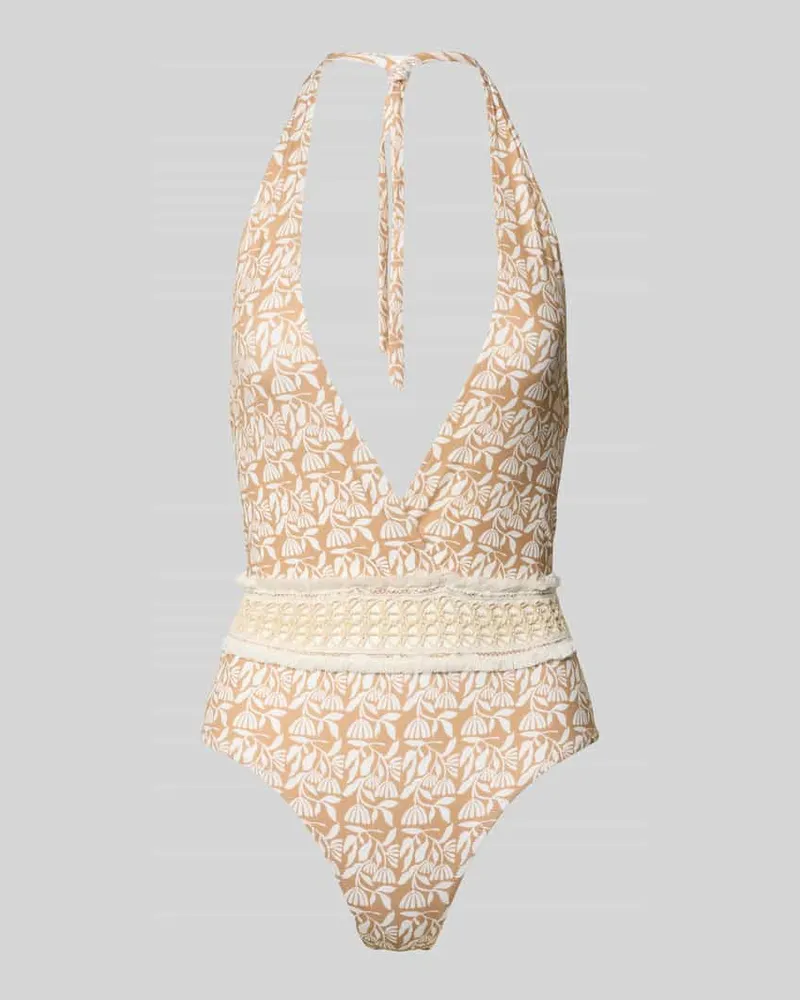 watercult Badeanzug im Allover-Look mit tiefem V-Ausschnitt Beige