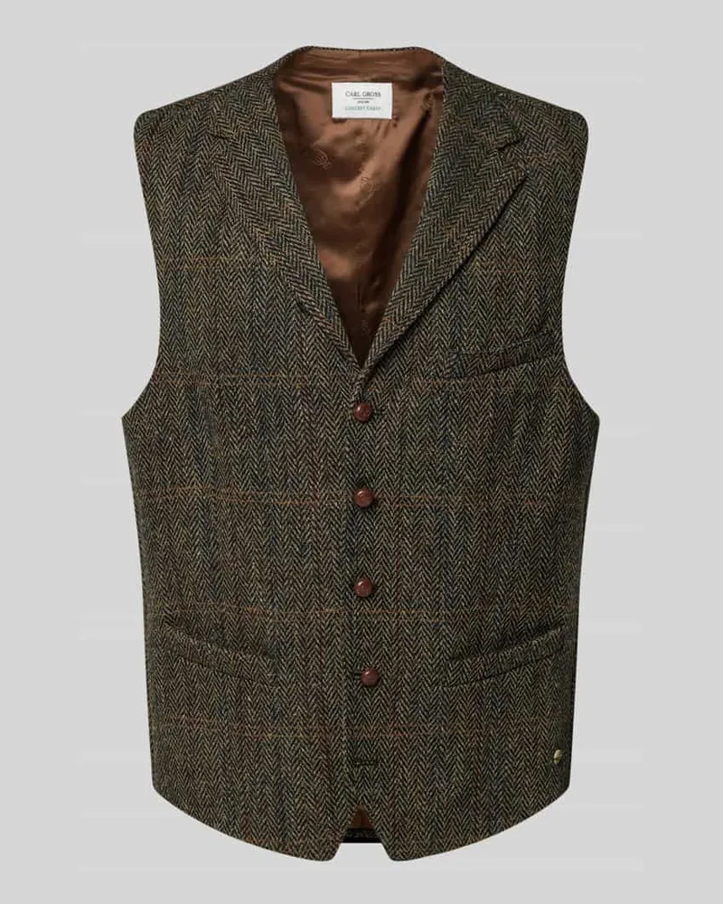 Carl Gross Weste Harris-Tweed aus Schurwolle Modell 'Warner Dunkelgruen