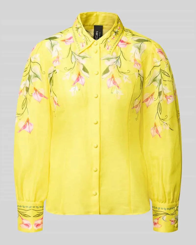Marc Cain Bluse aus Leinen-Mix mit Knopfleiste Gelb