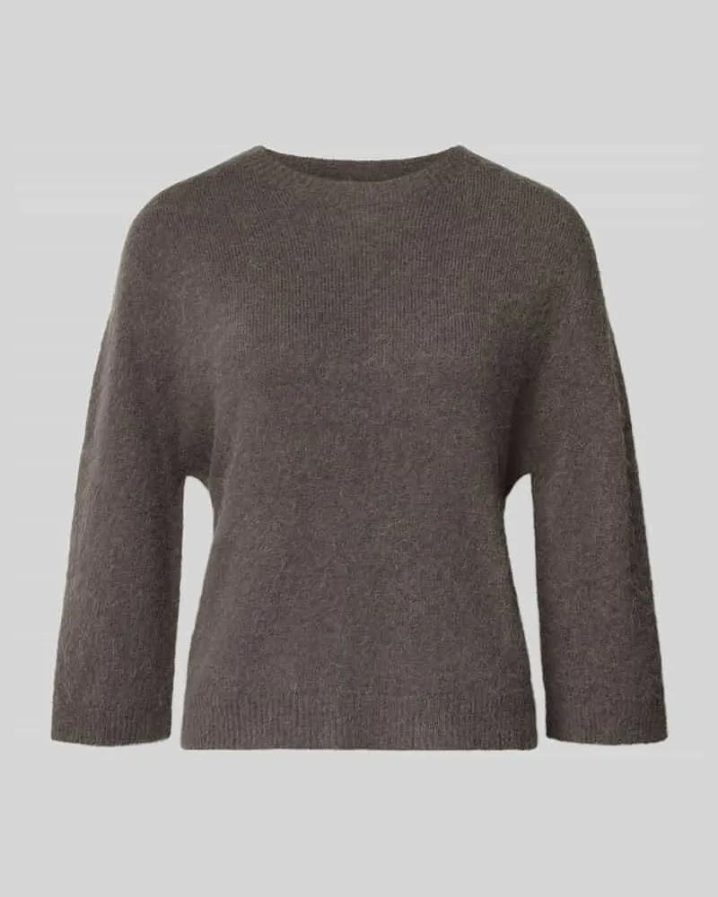 Oui  Relaxed Fit Pullover mit Alpaka-Anteil in Strick-Optik Dunkelbraun