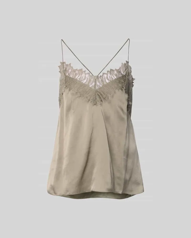 IRO Bluse aus Satin mit Spitzenbesatz Khaki